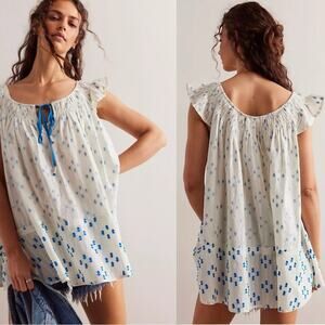 Free People Jules Cotton Embroidered Tunic White Size Large Bohemian Cottage